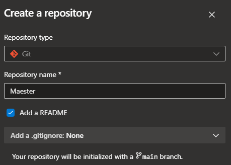 Screenshot of create repo